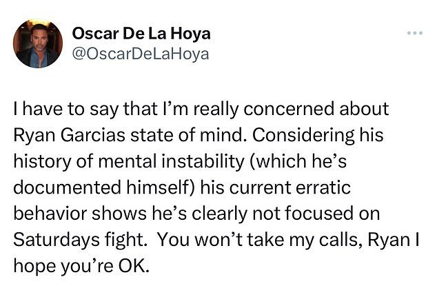 Golden Boy's boss addressed Garcia's struggles with mental health in a tweet late last year