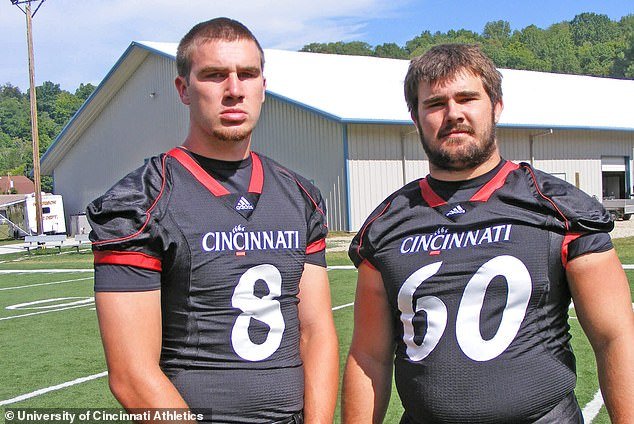 Travis (left) and Jason (right) Kelce are pictured during their college years in Cincinnati