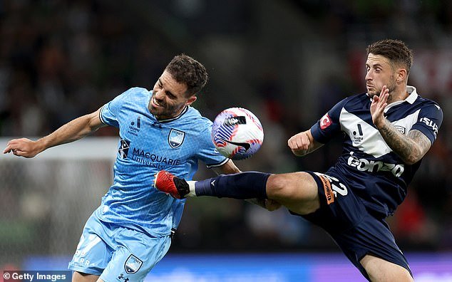 The brawl followed the Melbourne Victory vs Sydney FC 'Big Blue' at AAMI Park on January 26 (pictured left, Sky Blues star Anthony Caceres)
