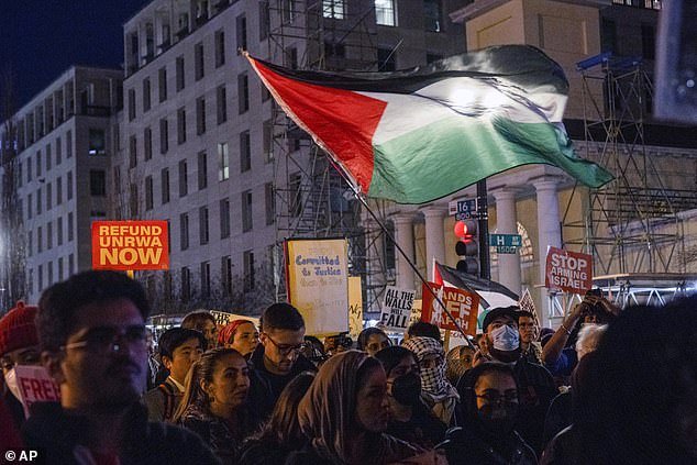 Pro-Palestinian protesters gathered near the White House just hours before Biden's State of the Union address