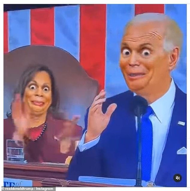 One of Trump's Instagram posts on the night of Biden's State of the Union was a bizarre series of clips from Biden's previous speech with a series of filters about him and Vice President Harris
