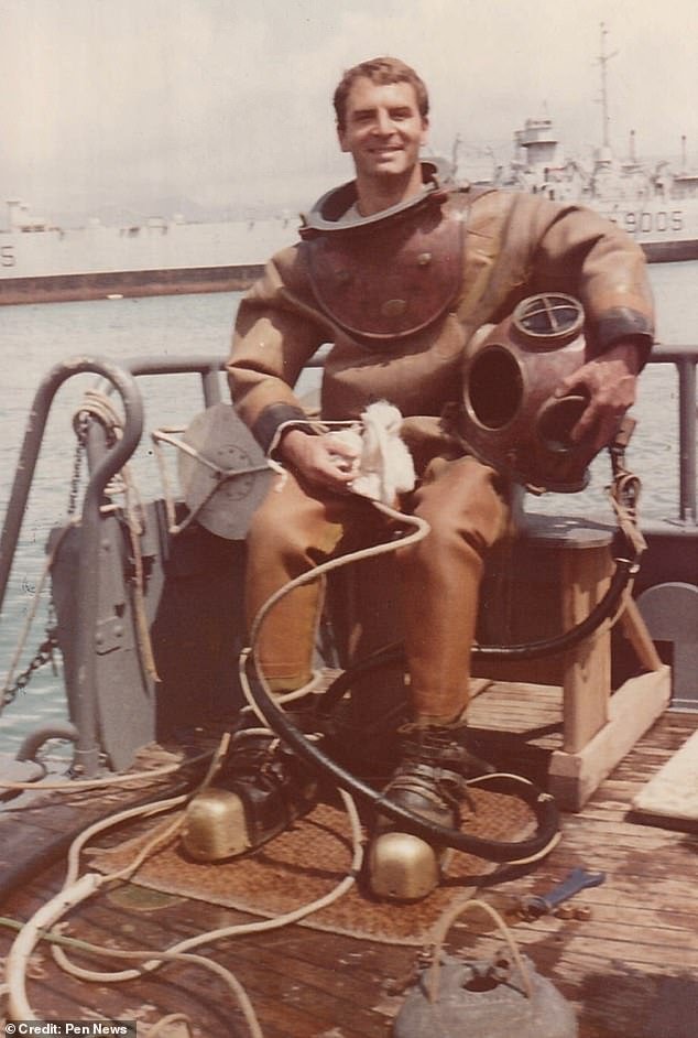 A young Mr. Nargeolet in a diving suit.  He spent more than twenty years in the French Navy