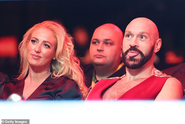 Earlier in the evening, the WBC heavyweight title holder and his wife watched his 27-year-old sibling Roman Fury kiss past Martin Svarc at points.