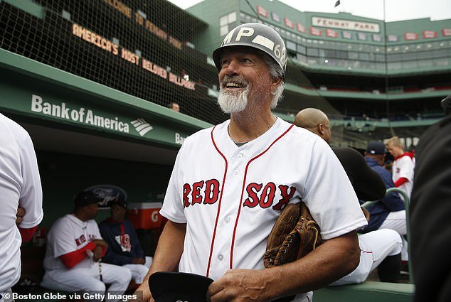 Lee (above, before the start of a Red Sox alumni game in 2018) was ultimately saved by medics