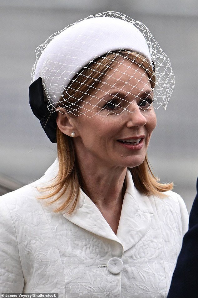 Halliwell wore a white jacket and white hat at today's event in London, which is attended by some of the country's best-known figures