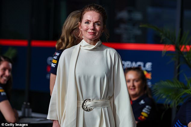 Geri Halliwell pictured arriving at the Saudi Arabian Grand Prix to show support for her husband