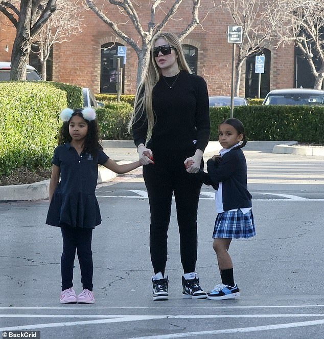 Khloe shares True and one-year-old son Tatum, who was born via surrogate, with her philandering ex-boyfriend Tristan Thompson, 33