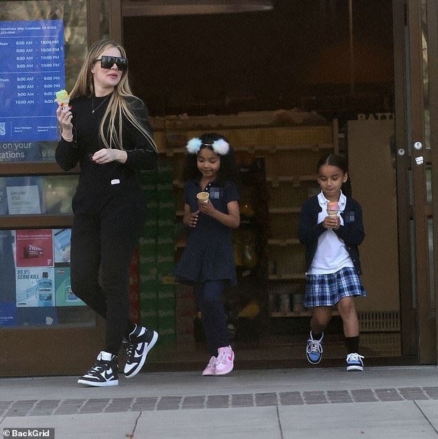Khloe and Dream each picked out colorful ice cream cones, while True emerged with just a plain sugar cone in hand