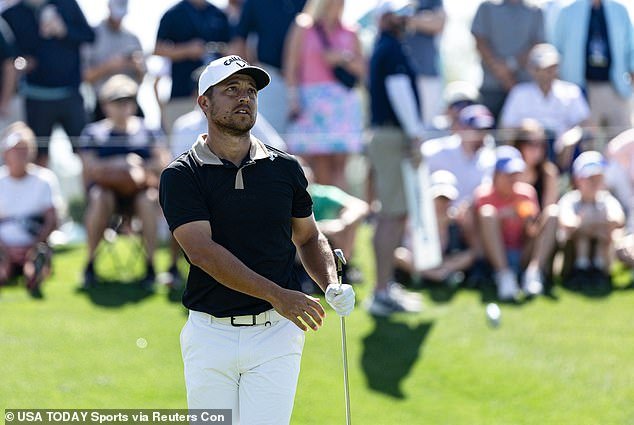 Xander Schauffele (pictured) has a share of the lead, with Ryder Cup phenom Ludvig Aberg two back