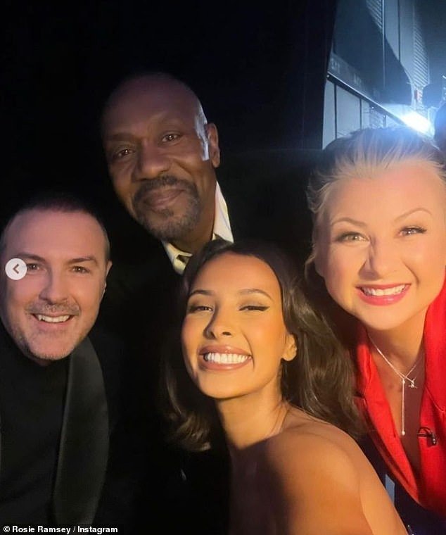 Sharing a group selfie with fellow presenters Sir Lenny Henry, Maya Jama and Paddy McGuinness, she continued: 'I have to thank all the other presenters who really couldn't have been nicer to me'