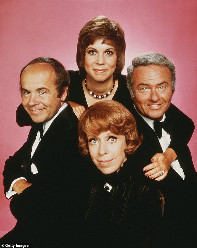 It launched the careers of her hand-picked castmates Vicki Lawrence, Tim Conway and Harvey Korman;  pictured 1975