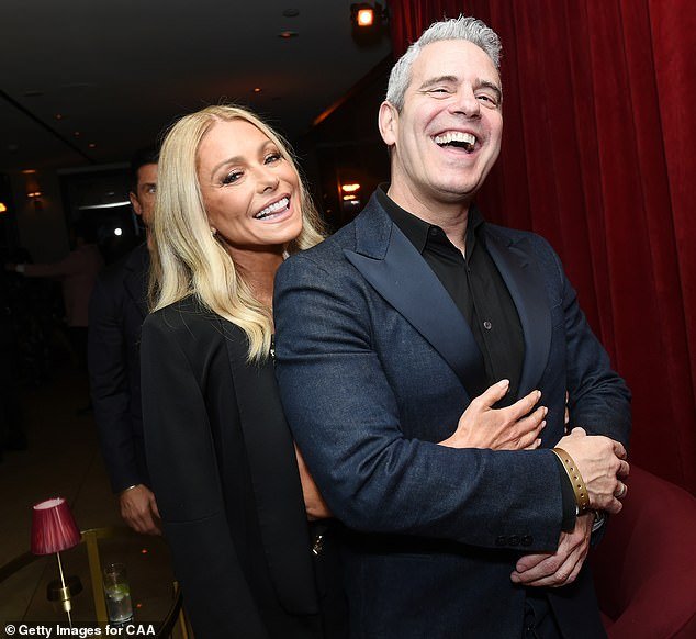 Kelly Ripa and Andy Cohen are seen at the CAA pre-Oscar party at Sunset Tower
