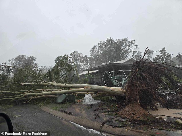 The cyclone uprooted trees and devastated Groote Eylandt with 413mm of rain in just 24 hours, with the rain gaining strength on Saturday evening (photo)