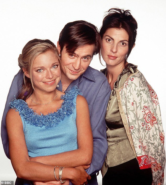 Sarah (L) pictured in Coupling with Jack Davenport (C) and Gina Bellman (R)