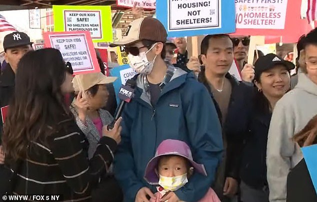 “We are concerned that the homeless will affect the safety of children,” local father Michael Huang told Fox 5 from the hectic procession about the proposed site, which will house the mentally ill.