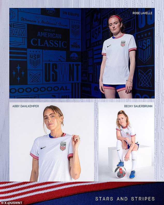 Meanwhile, the USWNT's Rose Lavelle, Abby Dahlkemper and Becky Sauerbrunn also posed in the white home jersey