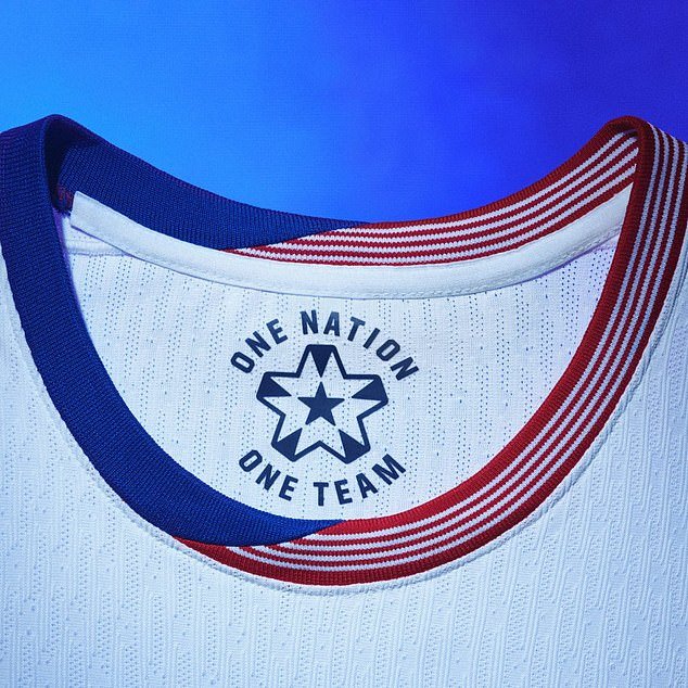 The inside of the collar features an inspiring message for players: 'One Nation, One Team'