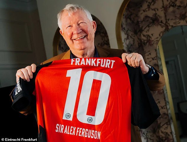 Ferguson, 82, was also presented with a Frankfurt shirt after becoming a life member of the club