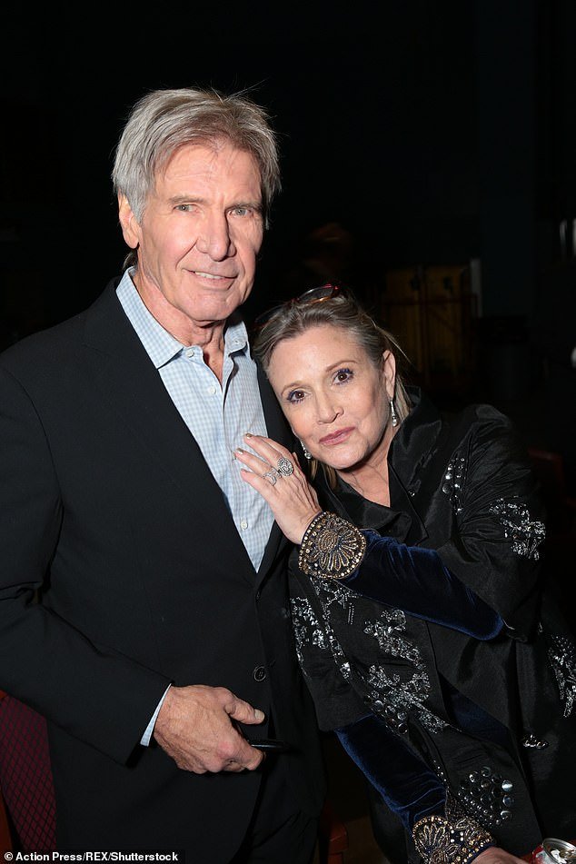 In Carrie's latest memoir, she revealed that she had a three-month affair with Harrison Ford during the filming of the original Star Wars (pictured together in December 2015).