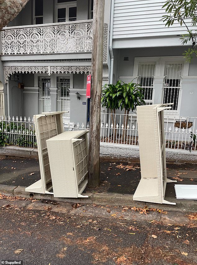 Among the items left on the footpath was garden furniture (photo).  After their death, the couple was said to have been left outside in the courtyard overnight