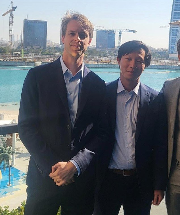 Kyle Davies and his business partner Su Zhu (right).  In September 2023, Zhu was arrested at Singapore's Changi Airport for contempt of court after ignoring orders to comply with receivers.