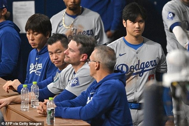 This photo from Wednesday shows Ohtani (right) and his interpreter Ippei Mizuhara (far left)