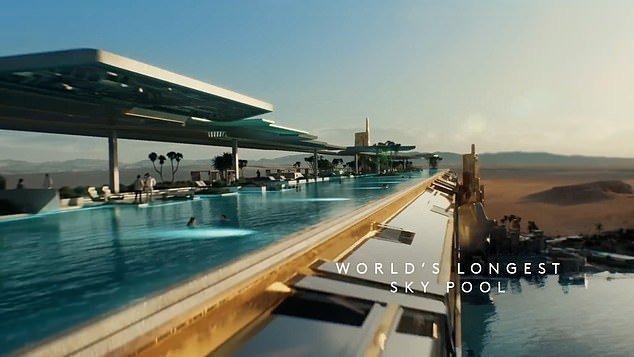 The design shows the 250-room hotel and resort and the 450-metre-long rooftop infinity pool, which sits 36 meters above the water