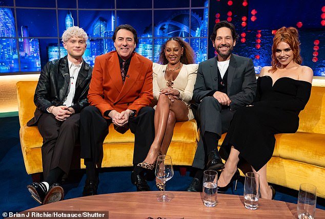 Jonathan Ross is also joined by Leo Reich (left) and Paul Rudd (right) for the show, which also features an appearance from Cat Burns