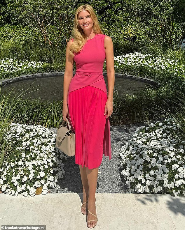 Ivanka welcomed the spring flowers by showing off her stunning looks as she donned a figure-hugging pink dress