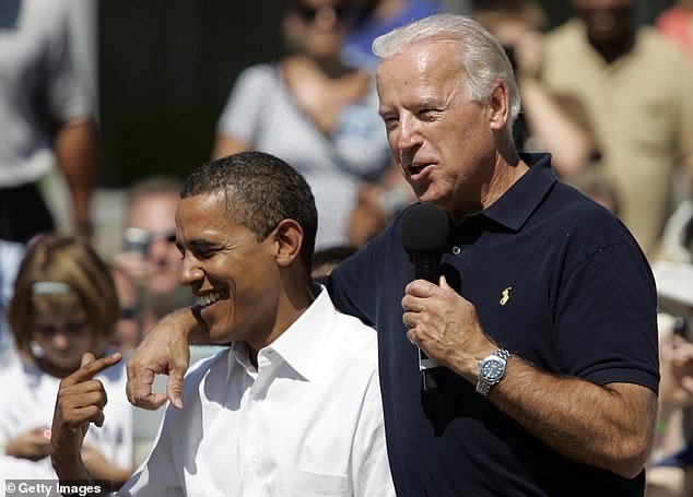 Then-Democratic candidate Barack Obama (left) and his running mate, now President Joe Biden (right), campaigned in Ohio in 2008