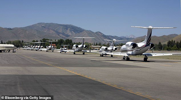 Hailey, Idaho came in fifth place with a median household price of $487,600.  (photo: Private jets lined up on the tarmac to leave Hailey/Sun Valley Airport)
