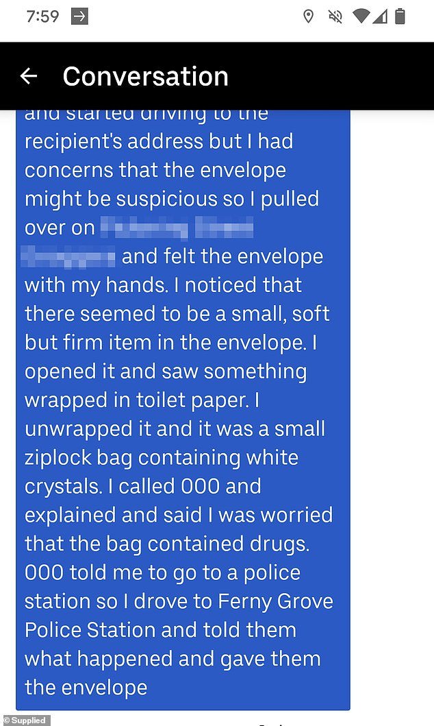 Emma also sent a detailed explanation of what happened during the aborted drug run