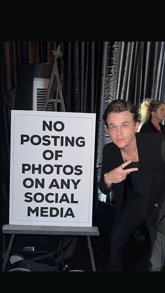 Rob's 28-year-old son, John Owen Lowe, posted a photo of the large sign greeting guests at the party: 