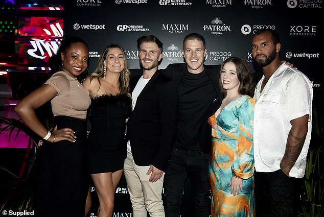 The lovebirds created a storm with some of Ash's MAFS costars.  Pictured with Natalie Parham and Mike Felix