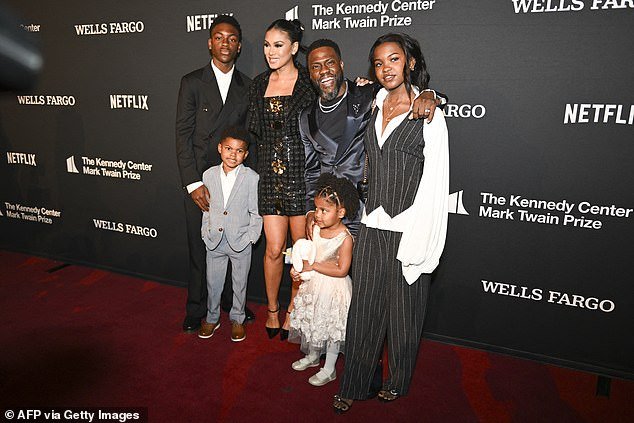 Hart appeared on the red carpet on Sunday evening with all four of his children and his wife Eniko