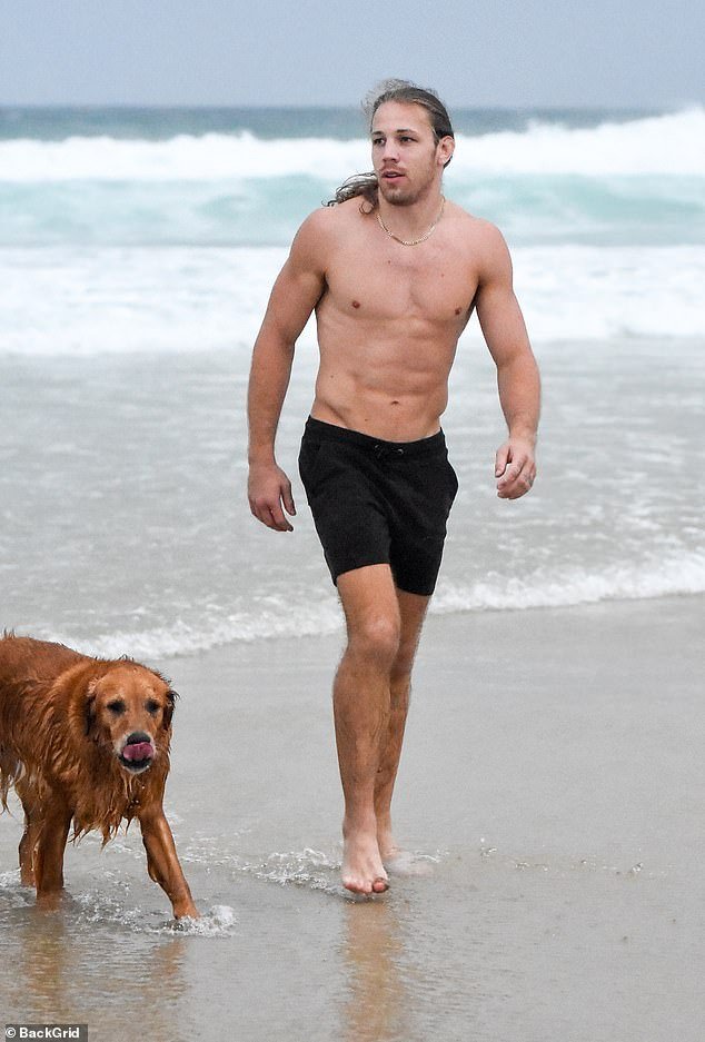 Jayden, 26, (pictured) showed off his toned figure in nothing but black shorts