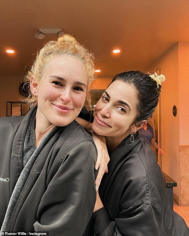 One of the photos was a selfie of the two friends in matching bathrobes at the spa