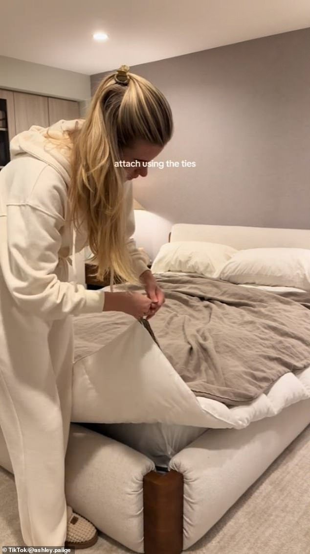 The insert is a thick, soft blanket found on the inside of a duvet cover.  Paige said the individual should place the insert back on a flat surface, which she said was 