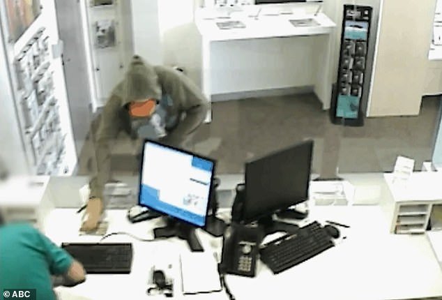 Russell Manser was a notorious bank robber who spent 23 years behind bars.  The photo shows camera footage of one of the bank robberies