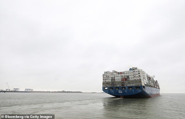 The Dali container ship is pictured in a file photo outside the Port of Felixstowe in the United Kingdom in September 2018