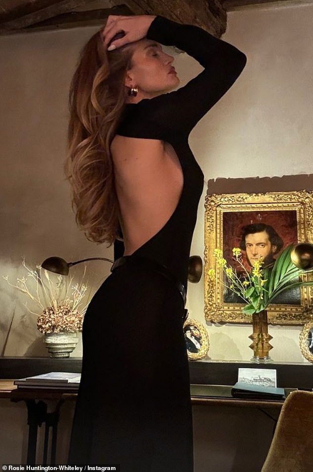 The supermodel, 36, shared a series of sultry Instagram photos from the Umbrian holiday, including this one in which she stunned in a black backless dress