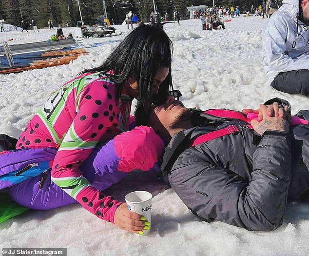 They cemented their romance by going on a skiing holiday together in February, with JJ captioning a photo of them together in the snow: 'Sometimes it's when you least expect it'