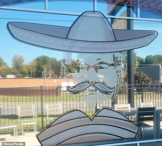 Finger licking fooled!  A KFC closed its doors and turned into a Mexican restaurant, but instead of removing the window stickers, the owners simply added a mustache and a sombrero to Colonel Sanders' photo