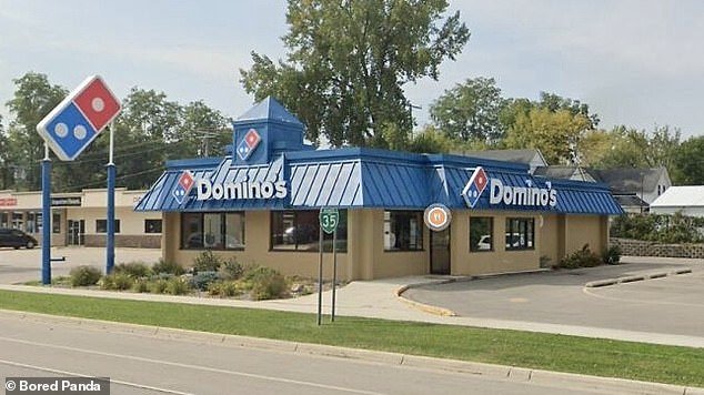 Meanwhile, this Domino's, in Albert Lea, Minnesota, was clearly a KFC, but they painted the roof blue instead of the classic red