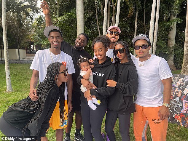In addition to King, the couple also had twin daughters, D'Lila and Jessie Combs - and Diddy even adopted Kim's eldest son, whom she shared with producer Al B Sure - Quincy (from left to right: D'Lila, King, Diddy, Love, Kans , Quincy, Justin)