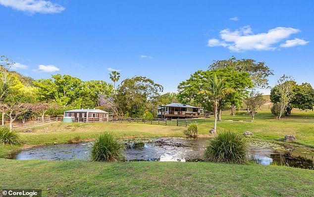Pictured: Manser's six-hectare estate in northern NSW, worth about $2 million
