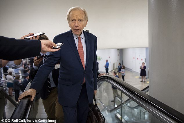 Lieberman was Al Gore's running mate in 2000, served 24 years in the Senate and became an independent.  Here, Lieberman talks to reporters as he walks through the Senate subway in Washington on Tuesday, June 22, 2021