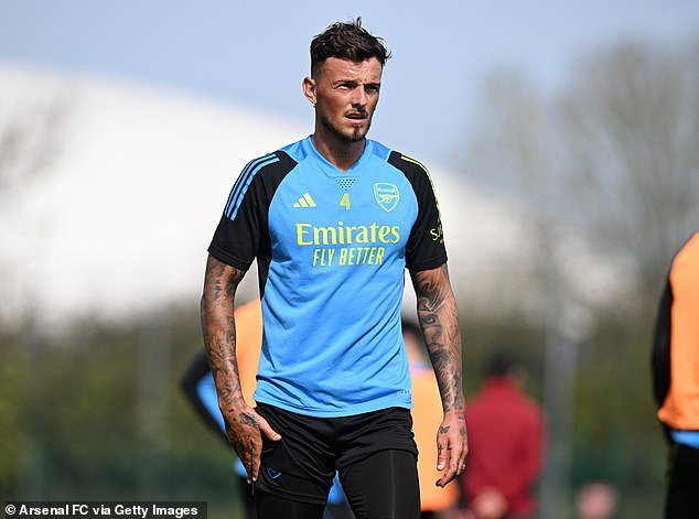 The Arsenal defender was pictured during the club's first-team training on Tuesday