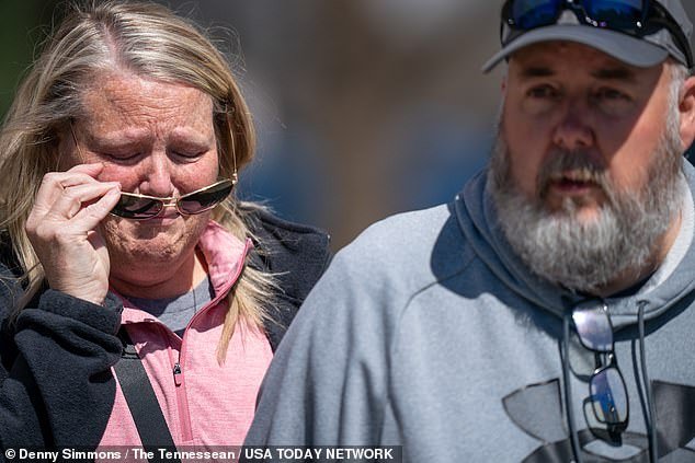 Michelle Strain Whiteid, left, and her husband, Chris Whiteid, speak to the media during a press conference to inform the public about the disappearance of Riley Strain