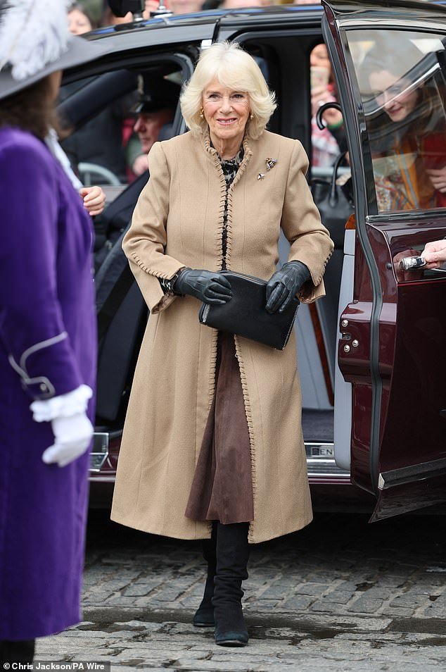 Queen Camilla arrives in Shrewsbury for her visit to the farmers' market